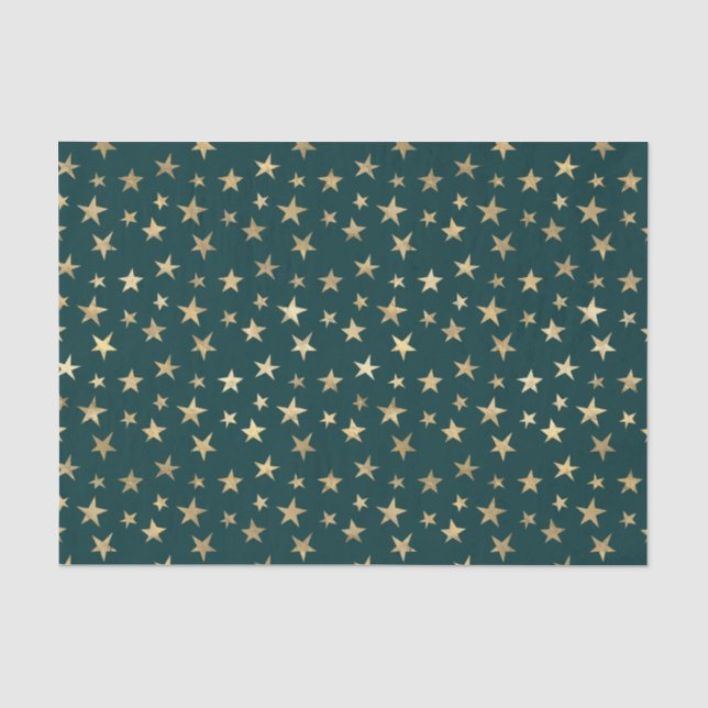 Papier Mousseline Étoiles turquoises et d'or (Recto)