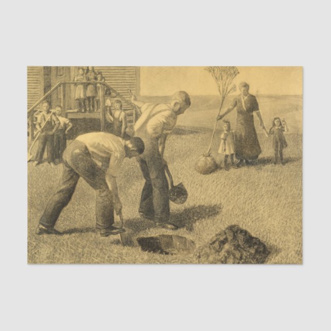 Papier Mousseline Étude pour Tree Planting Group, 1937 par Grant Woo (Recto)