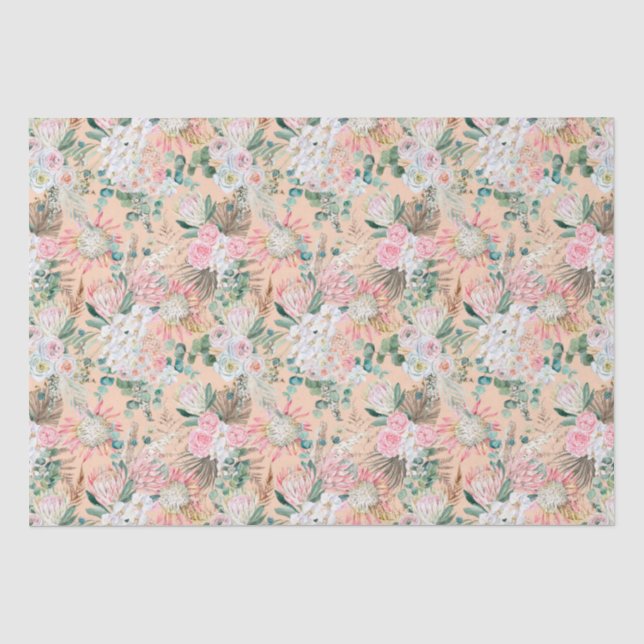 Papier Mousseline Eucalyptus Rose Blanc Floral Boho Mariage Annivers (Recto)