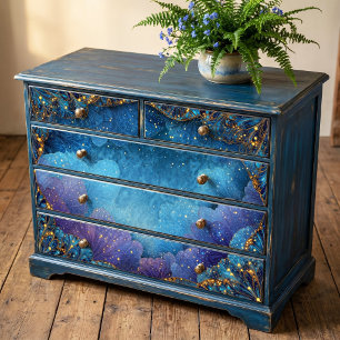 Papier Mousseline Éventail Indigo Céleste à Filigrane d'Or