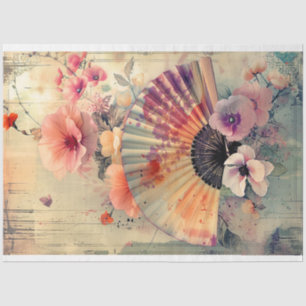 Papier Mousseline Éventail oriental vintage japonais aquarelle