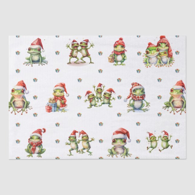 Papier Mousseline Fabuleux grenouilles Noël en blanc (Recto)