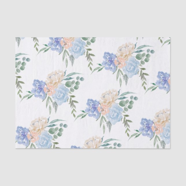 Papier Mousseline Faire-part de mariage Fleurs Bleu Poussiéreux (Recto)