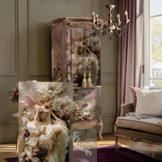 Papier Mousseline Fairy Ethereal Floral Dusty Plum Eggshell Beige (Ethereal Fairy, and Botanical Floral Eggshell and Dusty Plum Decoupage Tissue Paper.)