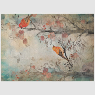 Papier Mousseline Fairy Land Spring Forest Orange Birds