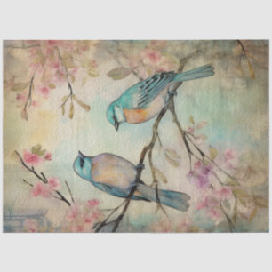 Papier Mousseline Fairy Land Spring Forêt Oiseaux Turquoises