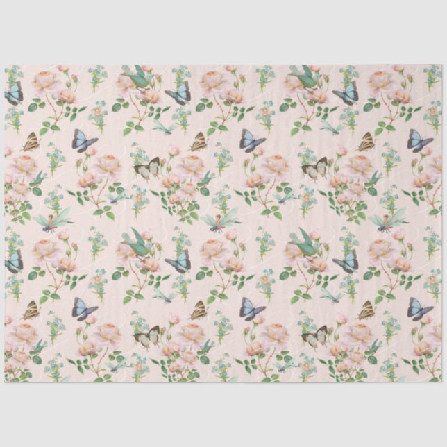 Papier Mousseline Fairy Tea Party Rose Floral Papillon bébé Nursery (Recto)