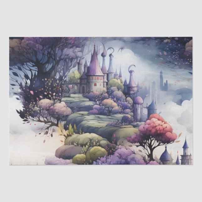 Papier Mousseline Fairytale en Fairyland bleu foncé pourpre et vert (Recto)