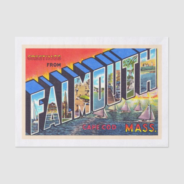 Papier Mousseline Falmouth Cape Cod Massachusetts Carte postale Vint (Recto)