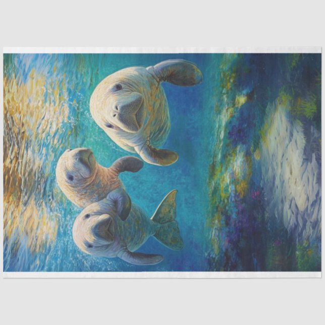 Papier Mousseline Famille Manatee Vue Océan (Recto)