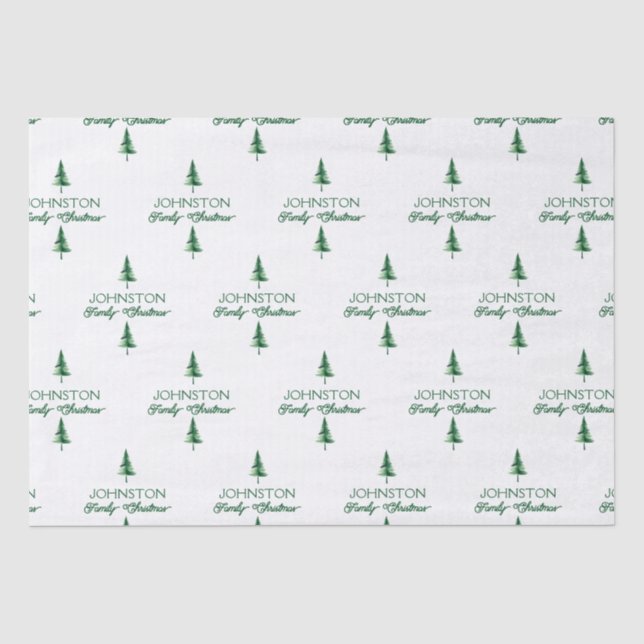 Papier Mousseline Famille Noël Vert Aquarelle Pine Tree (Recto)