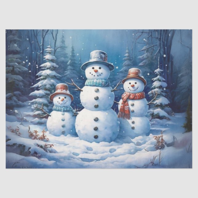 Papier Mousseline Famille Whimsman de neige en Snowy paysage Découpe (Recto)