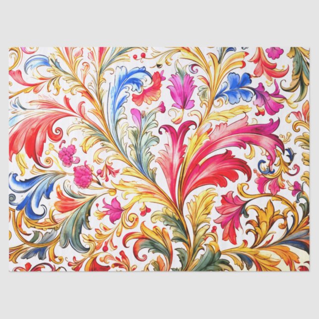 Papier Mousseline Fantastique design florentin Feuilles (Recto)