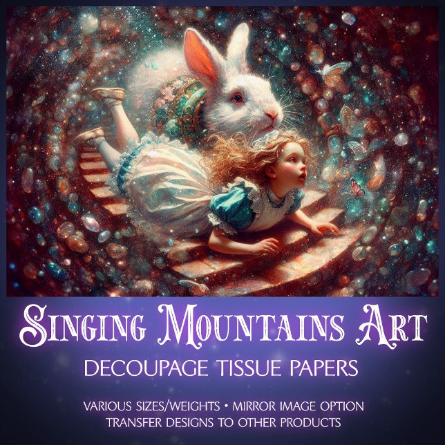 Papier Mousseline Fantasy Art Alice And Rabbit Hole Decoupage (Créateur téléchargé)