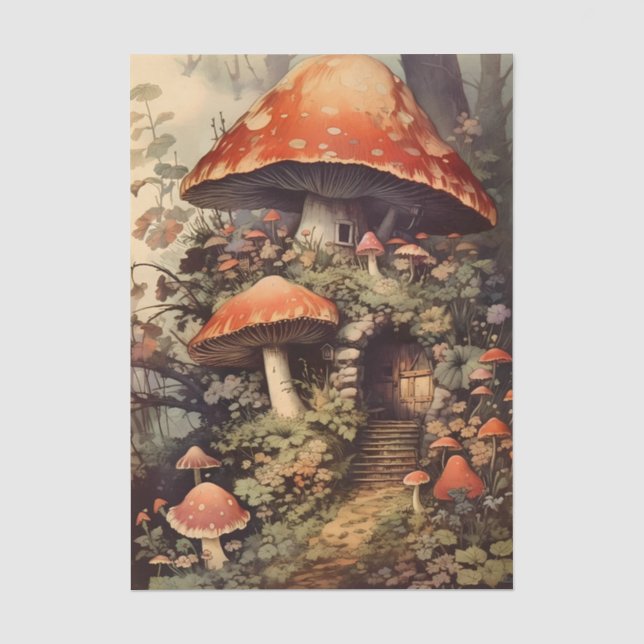Papier Mousseline Fantasy Fairy Mushroom Home in the Forest (Recto)