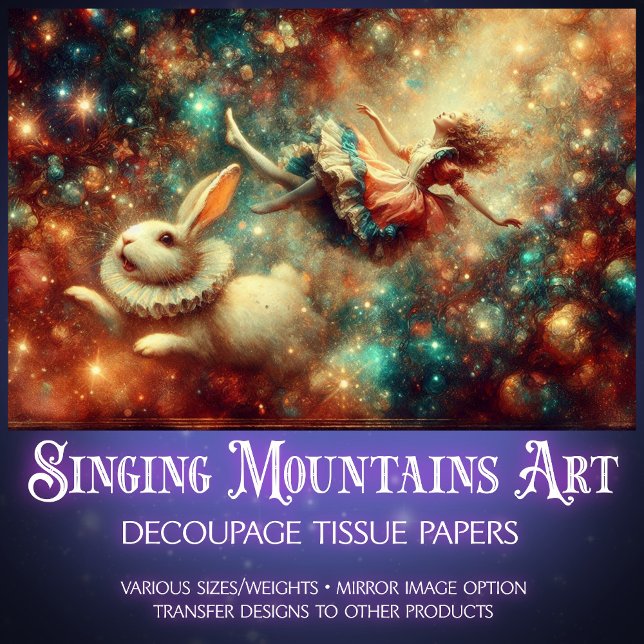 Papier Mousseline Fantasy Freefall White Rabbit and Alice Decoupage (Créateur téléchargé)