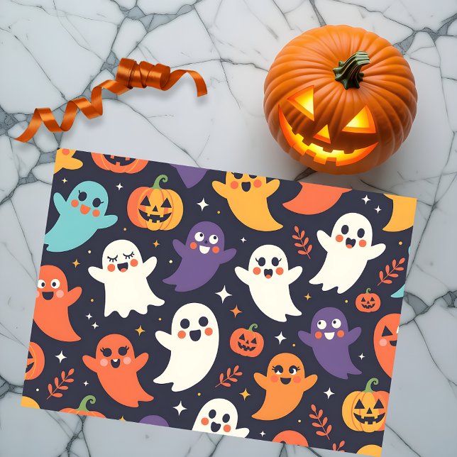 Papier Mousseline Fantômes amicaux et Motif Citrouille d'Halloween (Créateur téléchargé)
