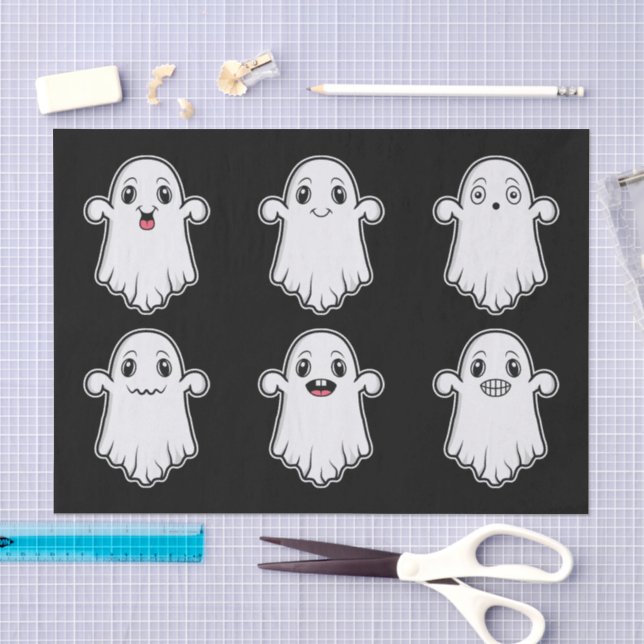Papier Mousseline Fantômes Aux Visages Différents Mignons Halloween  (Artisanat)