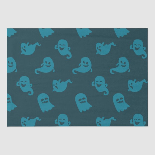 Papier Mousseline Fantômes bleu clair bleu foncé Halloween (Recto)