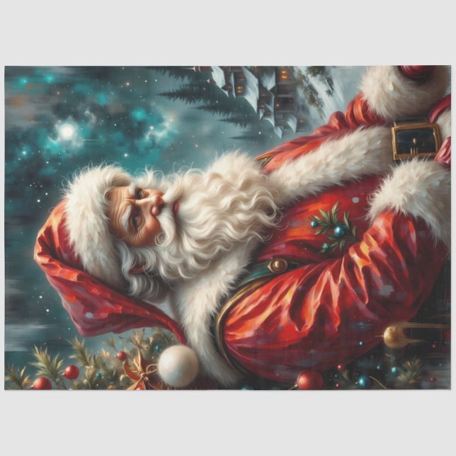 Papier Mousseline Father Christmas in Winter Sky | Classic Santa  (Recto)