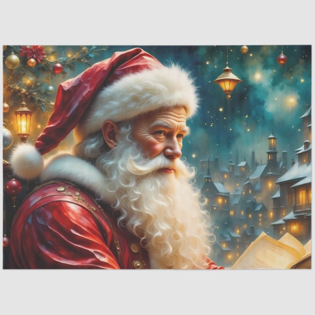 Papier Mousseline Father Christmas Reading by Lantern Light |  (Recto)