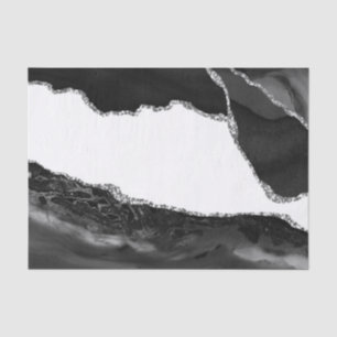 Papier Mousseline Fausse Agate Marbrée Noir Blanc Pierre Moderne Ten