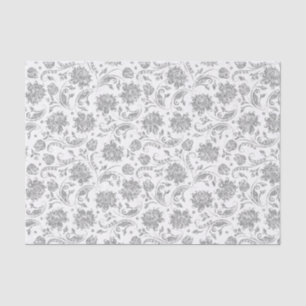 Papier Mousseline Faux Argent Floral Damques Arrière - plan blanc
