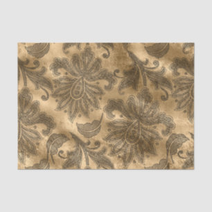 Papier Mousseline Faux Foil noir et or Damas
