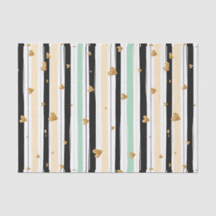 Papier Mousseline Faux Gold Hearts & Stripes Motif dessiné à la main