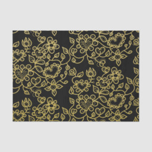 Papier Mousseline Faux Gold Parties scintillant Doodle Flowes sur le
