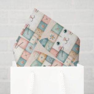 Papier Mousseline Faux Patchwork Pastel Cottage Kitty Visage