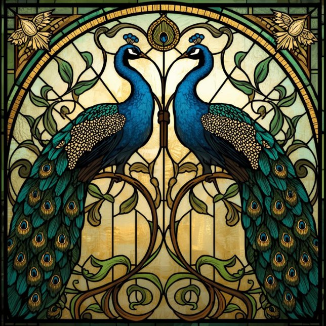 Papier Mousseline Faux Stained Glass Twin Mirrored Peacocks (Créateur téléchargé)