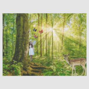 Papier Mousseline Fée dans la forêt magique avec Bambi et papillon