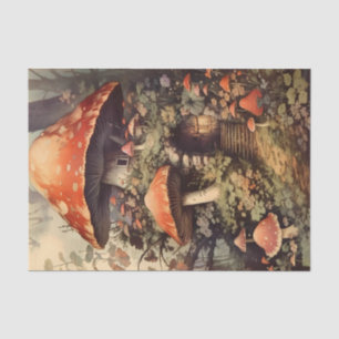 Papier Mousseline Fée de champignons Maison parmi les fleurs Illustr