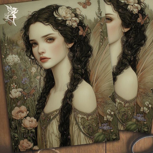 Papier Mousseline Fée mystique avec couronne florale et papillons (Créateur téléchargé)