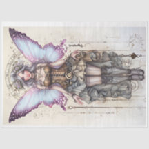 Fée Steampunk avec ailes roses Papier Tissu