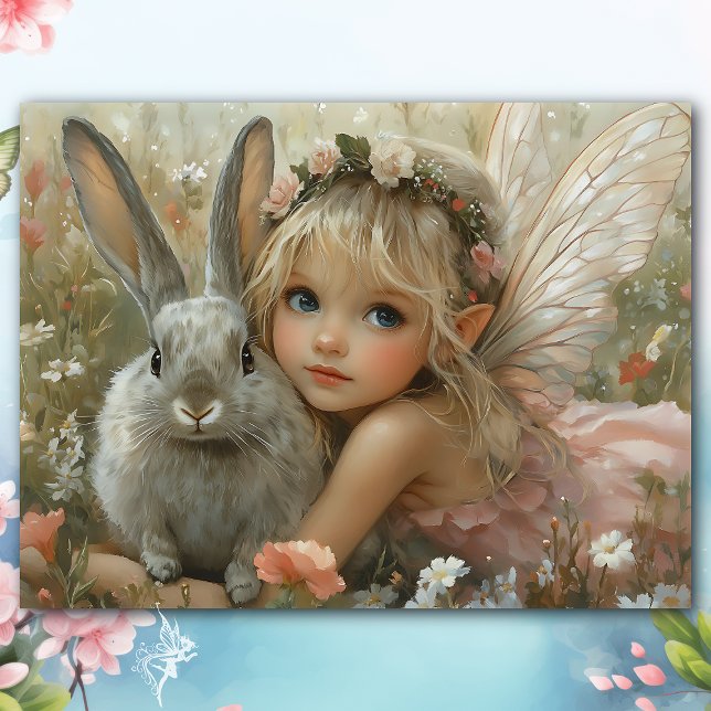 Papier Mousseline Fée vintage de Pâques avec Imaginaire floral lapin (Créateur téléchargé)