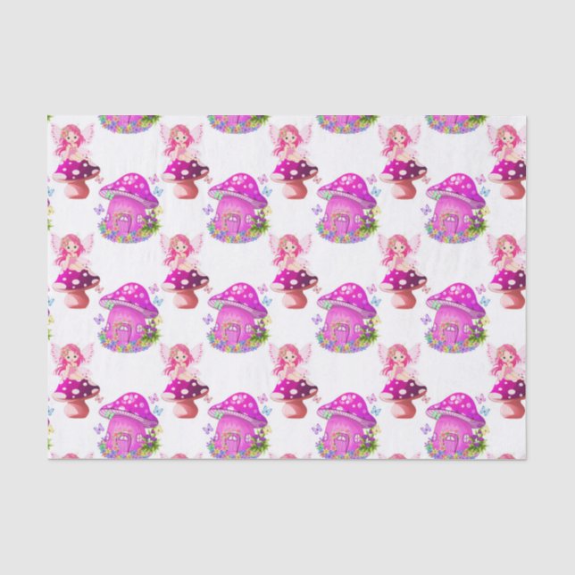 Papier Mousseline Fées champignons tissu motif (Recto)