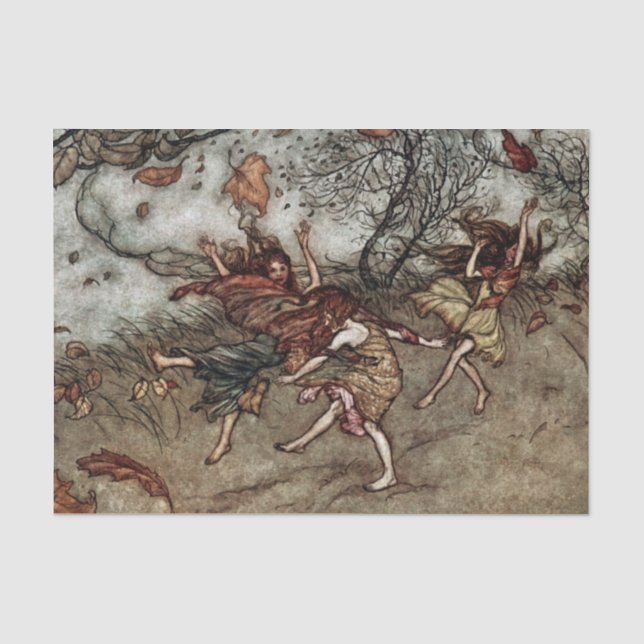 Papier Mousseline "Fées d'automne" par Arthur Rackham (Recto)