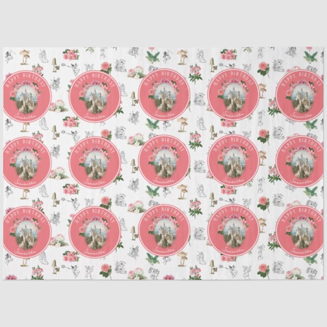 Papier Mousseline Fées Rose Floral Champignons Fairy Castle Annivers (Recto)