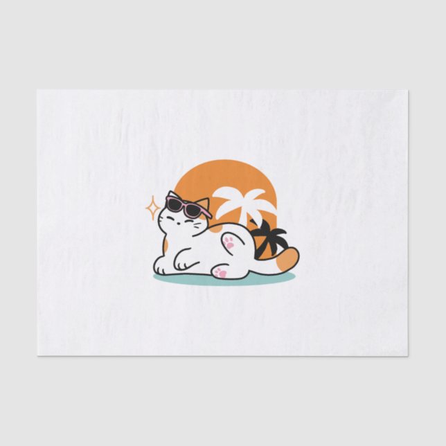 Papier Mousseline Feline fin au soleil - Chat Tropical relaxé (Recto)