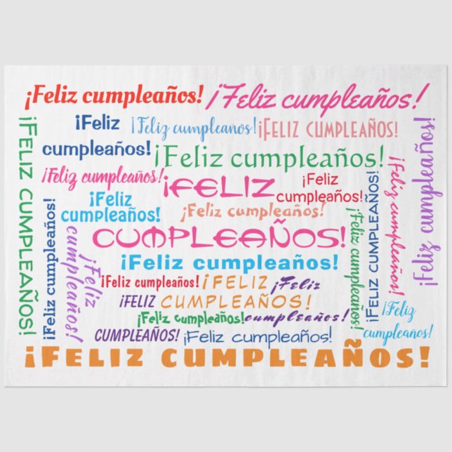 Papier Mousseline Feliz Cumpleaños Espagnol Joyeux Mot d'Anniversair (Recto)