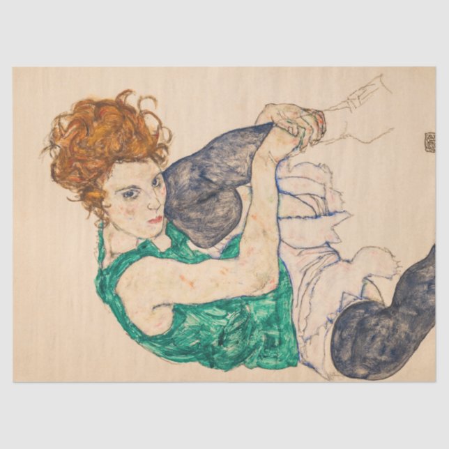 Papier Mousseline Femme assise avec genou blond par Egon Schiele (Recto)