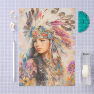 Papier Mousseline Femme Autochtone Américaine Découpage