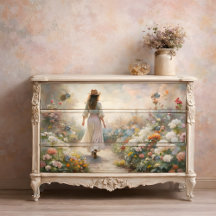 Femme dans l'allée du jardin - Découpage floral ro