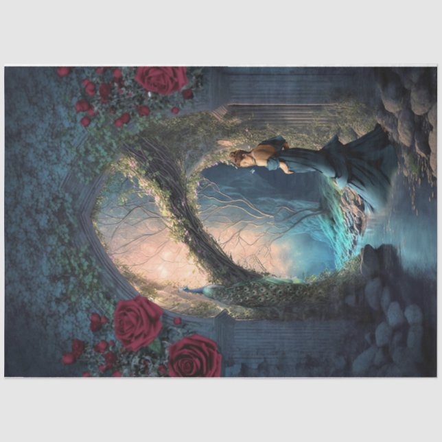 Papier Mousseline Femme dans les bois Imaginaire Portrait Art (Recto)