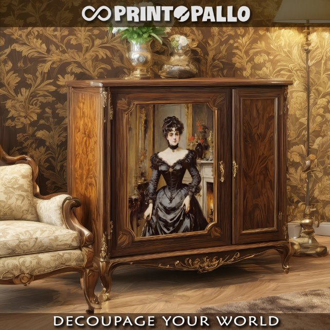 Papier Mousseline Femme de haute société en 1900 avec une robe noire (Créateur téléchargé)