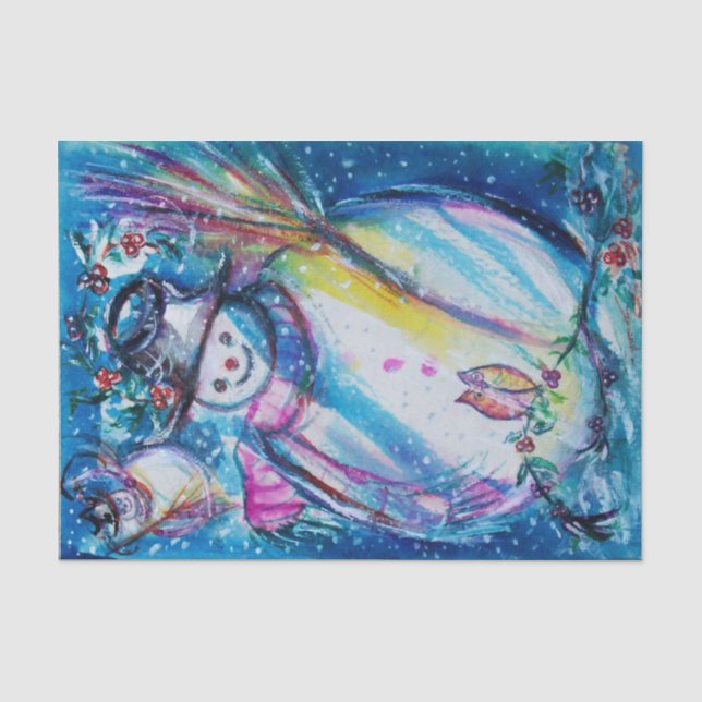 Papier Mousseline FEMME DE NEIGE, Saison d'hiver, Noël (Recto)