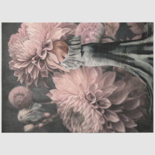 Papier Mousseline Femme élégante dos rose poussiéreux floraux lunair