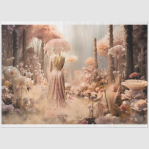Papier Mousseline Femme élégante & un parasol, Fleurs sauvages roses